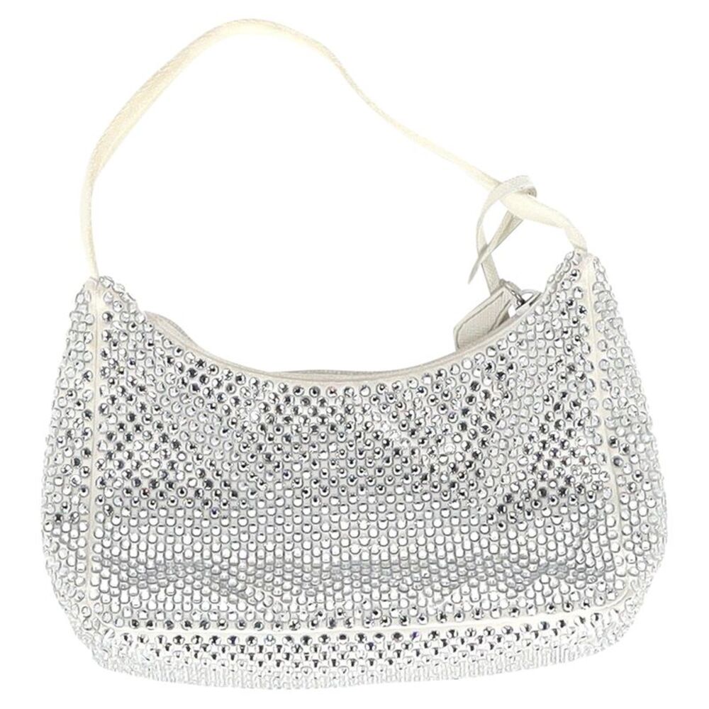 Prada Crystal-Embellished Re-Edition 2000 Bag in Cream Satin - Picture 2 of 9